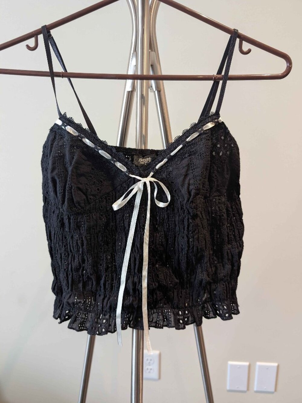 Beverly and Beck Cotton Black Lace Tank White Ribbon Tie Dark Coquette Shoujo